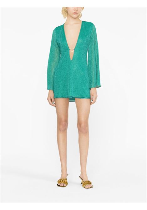 Aquamarine green metallic-effect V-neck dress - women OSÉREE | LKF235AQMRN