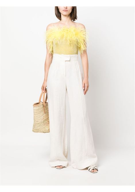 Yellow ostrich-feather cropped top - women OSÉREE | LZF235CTRN