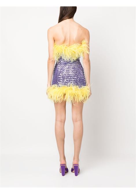 Yellow and lilac sequinned feather-trim minidress - women  OSÉREE | PMF235LLCCTRN