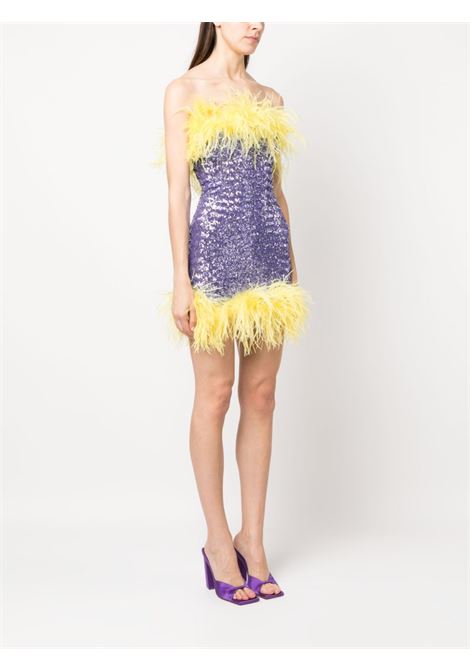 Yellow and lilac sequinned feather-trim minidress - women  OSÉREE | PMF235LLCCTRN
