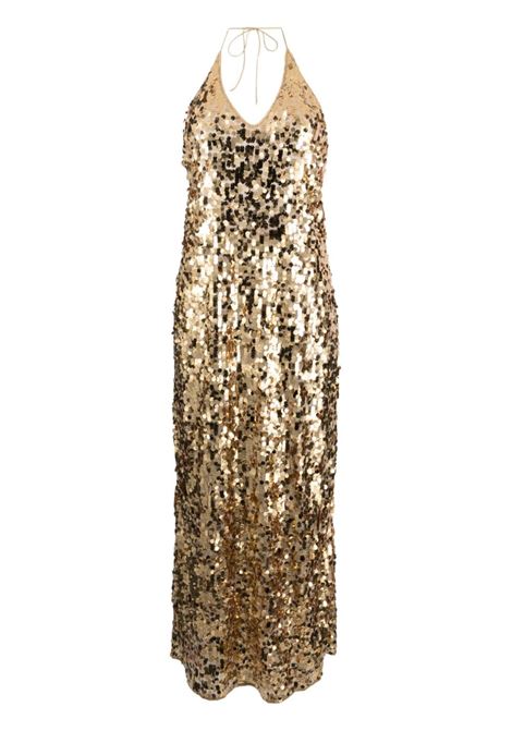 Gold sequinned halterneck sleeveless dress - women OSÉREE | RDF235GLD