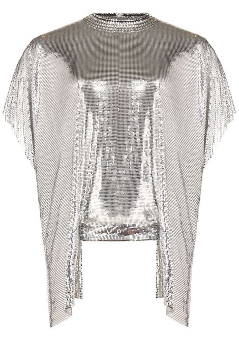 Silver chainmail draped top - women  RABANNE | 23AITO637MH0004P040