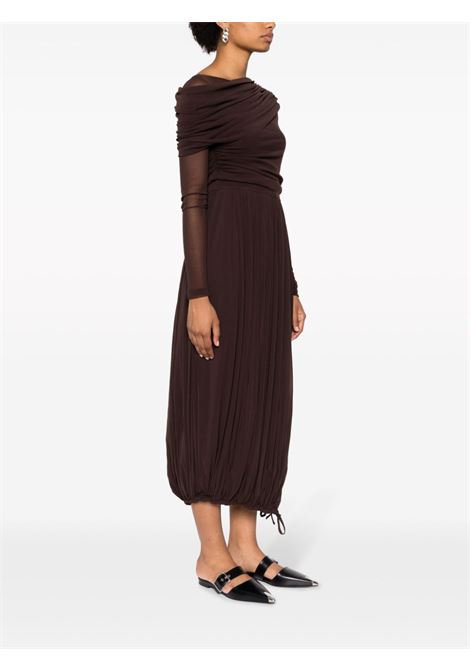 Brown draped layered midi dress - women PHILOSOPHY DI LORENZO SERAFINI | A040571180102