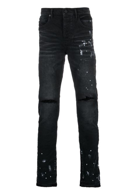 Black ripped paint-splatter jeans - men PURPLE | PBP001BRKS