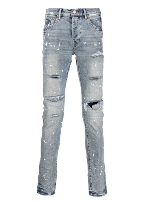 Blue ripped-detail mid-rise jeans - men PURPLE | PBP001LIP
