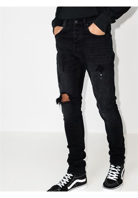 Black distressed tapered jeans - men PURPLE | PBP002BLR