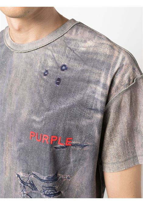 Blue and grey stonewashed logo-print T-shirt - men PURPLE | PBP101TJDW