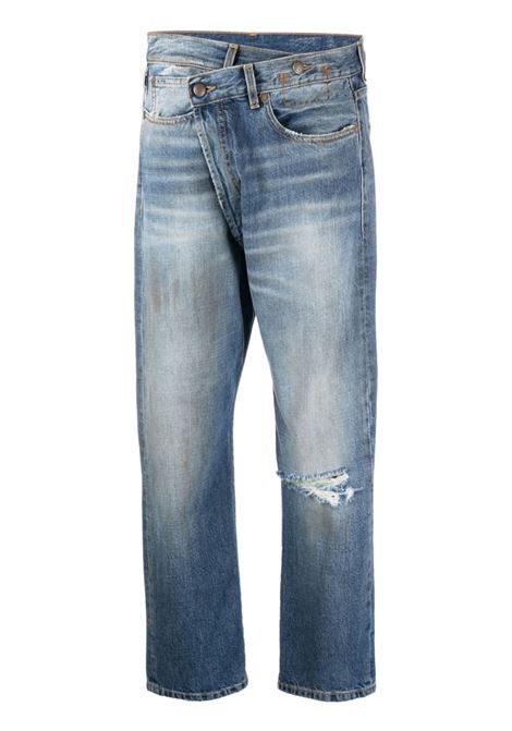 Jeans crop con effetto schiarito in blu - donna