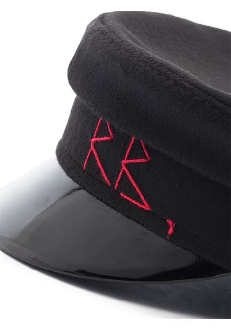 Black embroidered monogram baker boy hat - women RUSLAN BAGINSKIY | KPC033WBLK