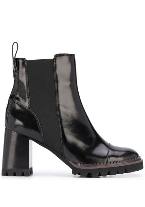 Black chunky heel ankle boots - women SEE BY CHLOÉ | SB33081ALUXOR999