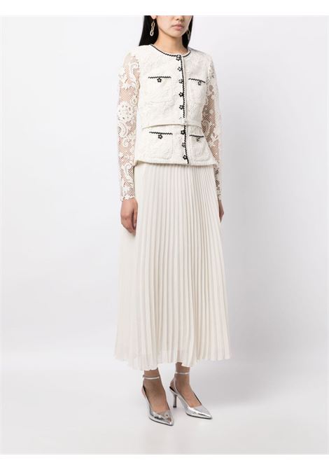Cream Convertible pleated embellished midi dress - women  SELF-PORTRAIT | AW23101MC