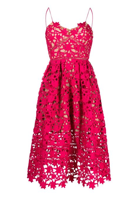 Pink Azaelea lace flared midi dress - women SELF-PORTRAIT | AW23161MP