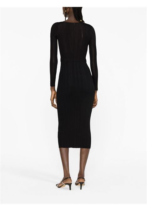 Black cut-out detail ribbed-knit midi dress - women SELF-PORTRAIT | PF23108MB