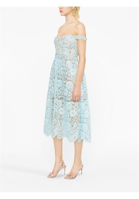 Blue corded-lace off-shoulder dress - women SELF-PORTRAIT | PF23114MBL