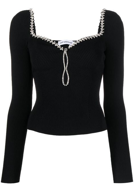 Black crystal-trimmed knitted top - women SELF-PORTRAIT | PF23120TB