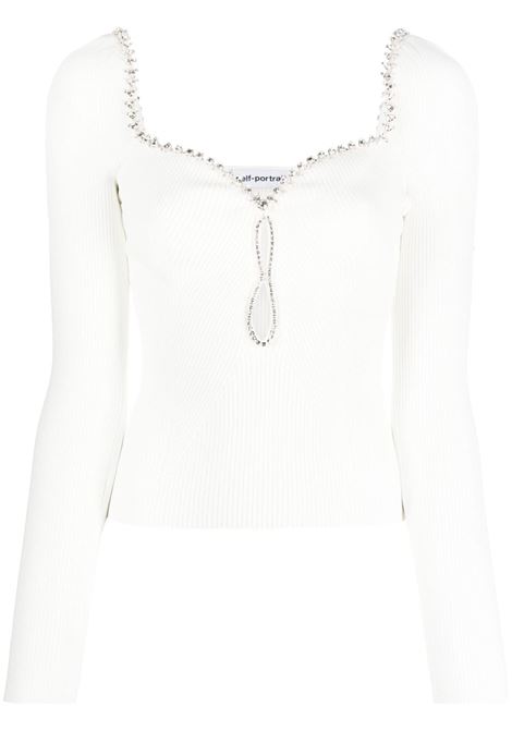 White crystal-trimmed knitted top - women SELF-PORTRAIT | PF23120TW