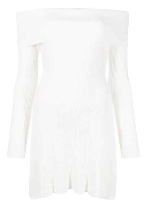 White off-shoulder ribbed-knit minidress - women SELF-PORTRAIT | PF23122SW
