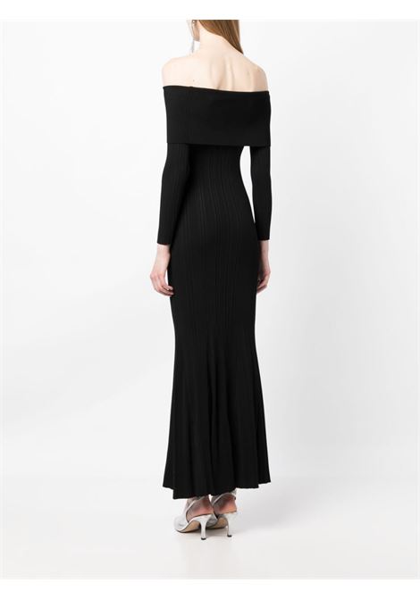 Black off-shoulder ribbed-knit dress - women SELF-PORTRAIT | PF23122XB