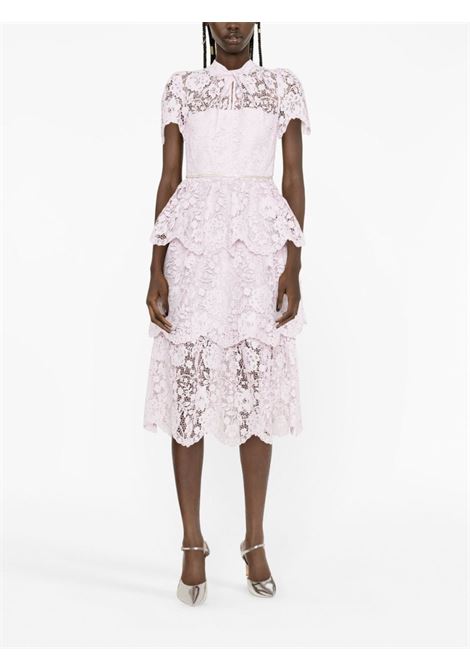 Pink short-sleeve lace midi dress - women  SELF-PORTRAIT | PF23187MP