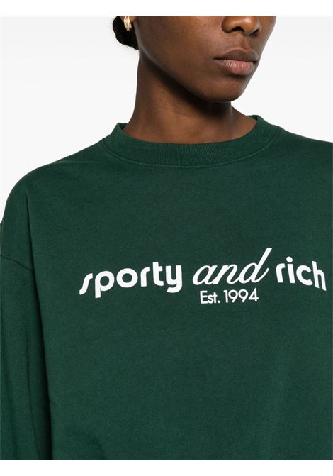 Felpa corta con stampa logo in verde - donna SPORTY & RICH | CRAW2371FO15