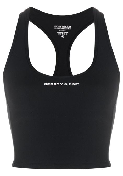 Top corto con stampa logo in nero - donna SPORTY & RICH | Top | TSAW2311BK4
