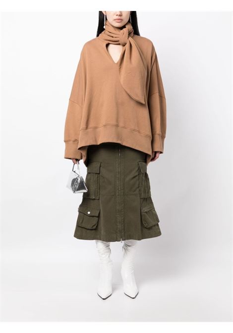 Light brown scarf-detail cotton sweatshirt - women  THE ATTICO | 237WCF09JF01046