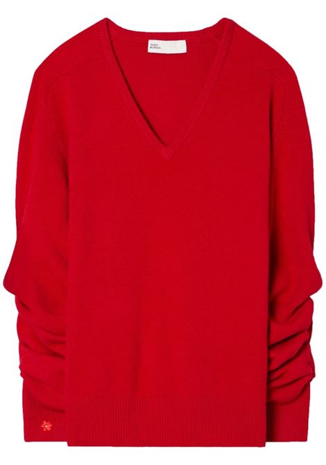 Maglione con scollo a V in rosso rubino - donna TORY BURCH | 154349603