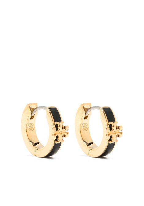 Gold and black Kira Double-T huggie hoop earrings - women TORY BURCH | 155515720
