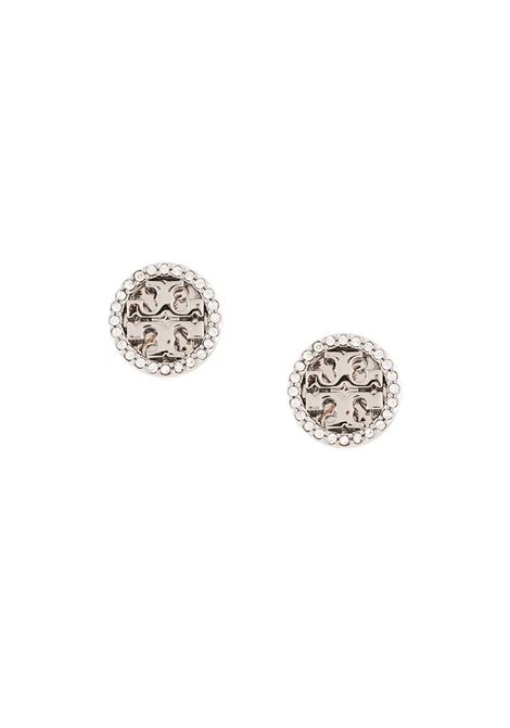 Silver crystal logo circle-stud earring - women TORY BURCH | 53422042