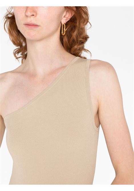 Beige one-shoulder ribbed-knit dress - women TOTEME | 2336042755809