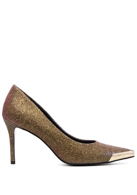 Gold 90mm contrast-toe glittered pumps - women VERSACE JEANS COUTURE | 75VA3S50ZS900948