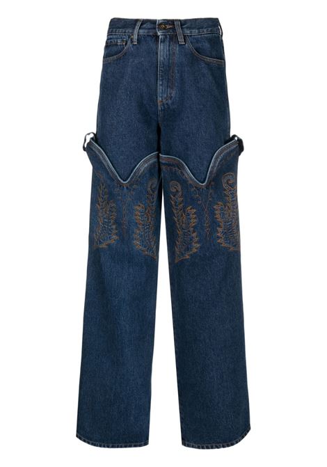 Blue Cowboy embroidered wide-leg jeans - women Y/PROJECT | JEAN36BL