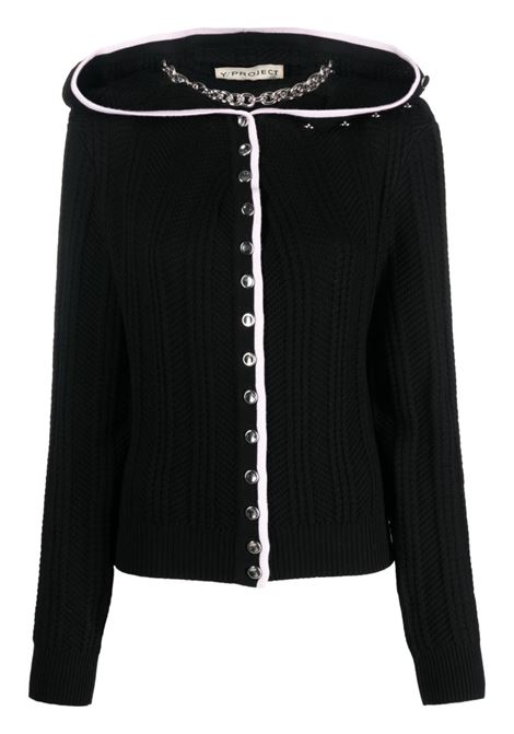 Black Evergreen ruffled-neckline cardigan - women Y/PROJECT | WMCARDIGAN12BLKBBYPNK