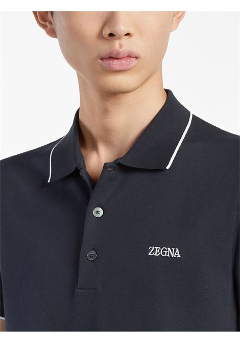Blue embroidered-logo polo shirt - men ZEGNA | E7358A5B746B09