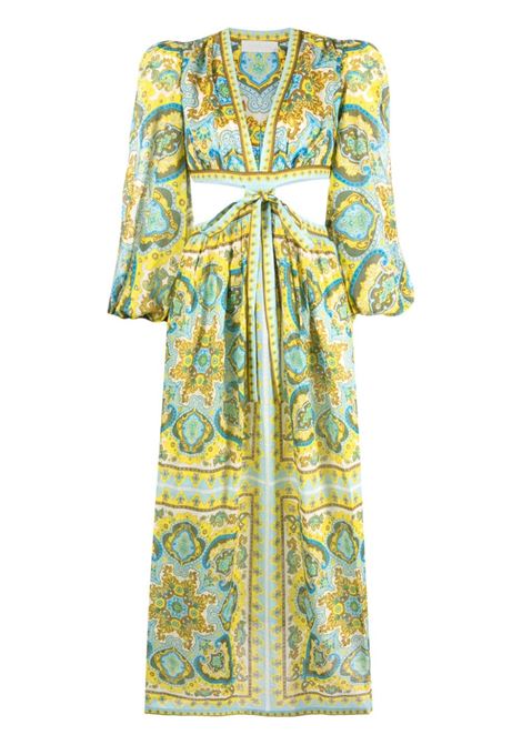 Light blue and yellow Halycon cut-out midi dress - women ZIMMERMANN | 7349DSS235BYPA