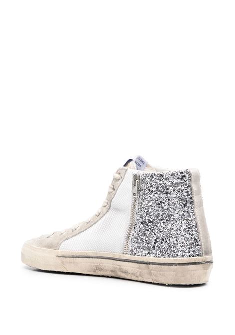 Silver, white and grey slide glitter-detail high-top sneakers - women GOLDEN GOOSE | GWF00116F00414860404