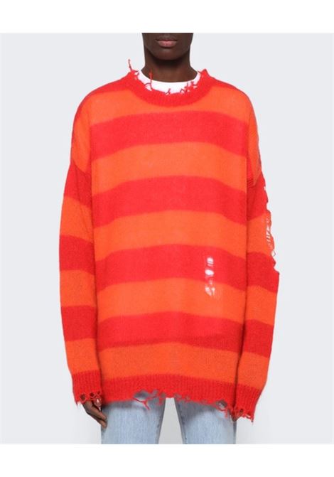 Orange distressed striped jumper - men  MOTR | MTFW23SW053948361801