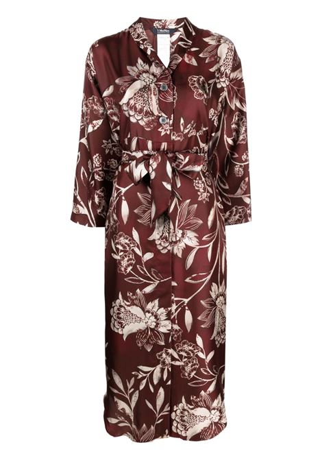 Bordeaux floral-print belted shirt dress  - women 'S MAXMARA | 2392210732600001