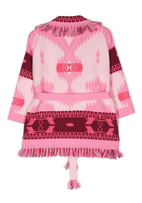 Pink jacquard-icon fringed wrap cardigan - kids ALANUI KIDS | LGHB002S23KNI0023034