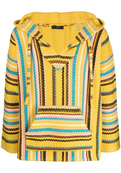 Yellow and multicolour stripe-detailing V-neck jumper - men ALANUI | LMHA035S23KNI0031884