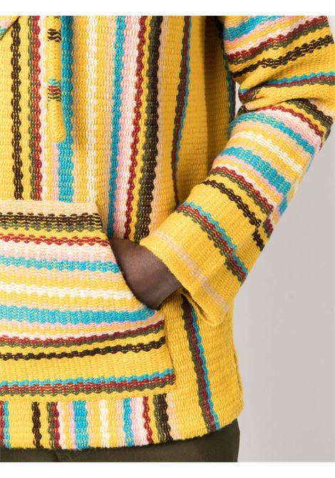 Yellow and multicolour stripe-detailing V-neck jumper - men ALANUI | LMHA035S23KNI0031884