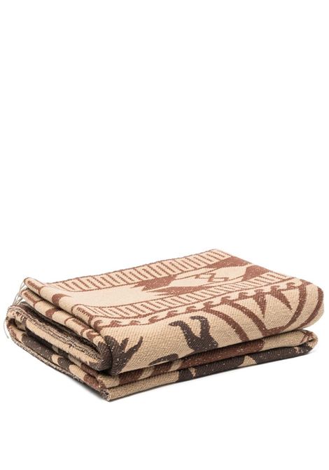 Beige jacquard fringed blanket - unisex ALANUI | LMRF002S23KNI0011760