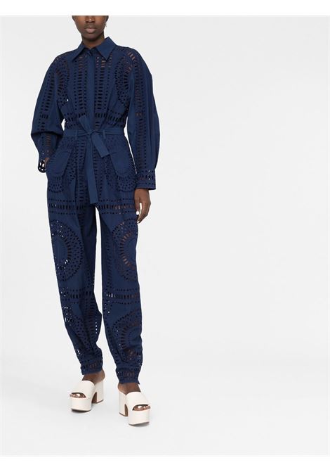 Blue broderie anglaise belted jumpsuit - women ALBERTA FERRETTI | A047316320290