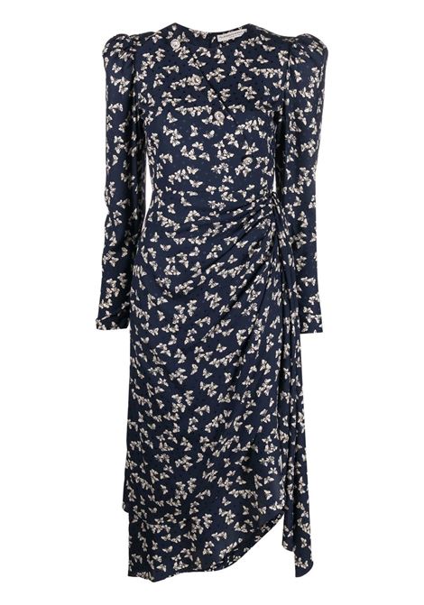 Blue butterfly-print draped midi dress - women ALESSANDRA RICH | FAB3182F37711994