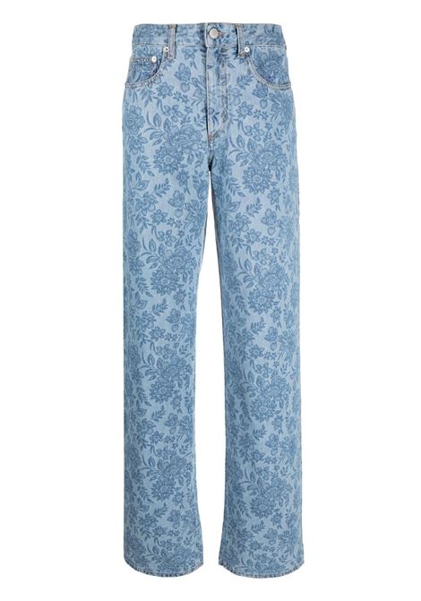 Blue floral-print wide-leg jeans - women ALESSANDRA RICH | FAB3197F38231733