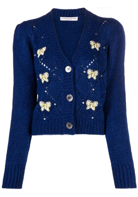 Blue butterfly-embroidered pointelle cardigan - women ALESSANDRA RICH | FAB3269K38352350