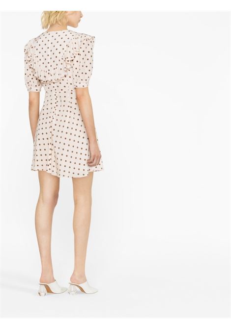 Almond white and brown asymmetric-collar polka-dot mini dress - women  ALESSANDRA RICH | FAB3345F39061882