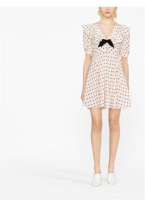 Almond white and brown asymmetric-collar polka-dot mini dress - women  ALESSANDRA RICH | FAB3345F39061882