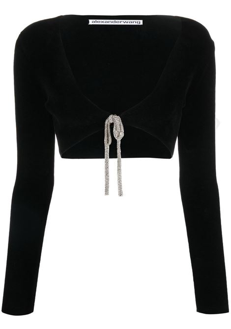 Black crystal-embellished cropped cardigan - women ALEXANDER WANG | 1KC1233033001