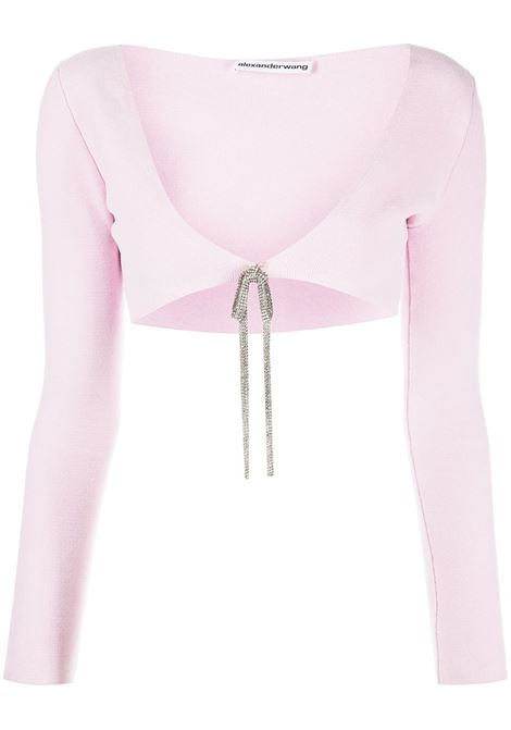 Pink crystal-embellished cropped cardigan - women ALEXANDER WANG | 1KC1233033950